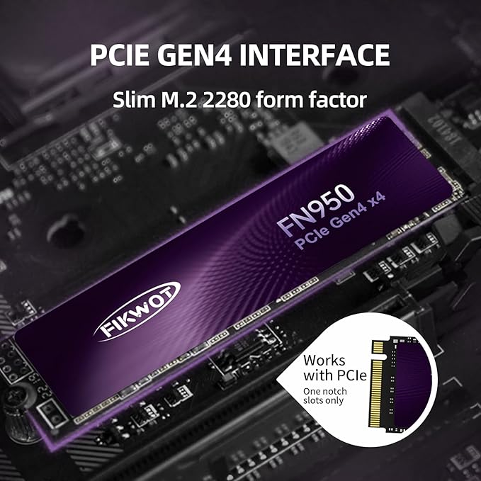 FN950 2TB NVMe SSD M.2 2280 PCIe Gen4x4, Up to 4800MB/s, Internal Solid State Drive, Configure SLC Cache, Storage and Memory Expansion for PS5 Laptop Desktop