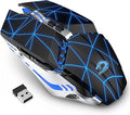 TENMOS T12 Wireless Gaming Mouse Rechargeable, 2.4G Silent Optical Wireless Computer Mice with Changeable LED Light for Laptop PC, 7 Buttons, 3 Adjustable DPI (Starry Black)