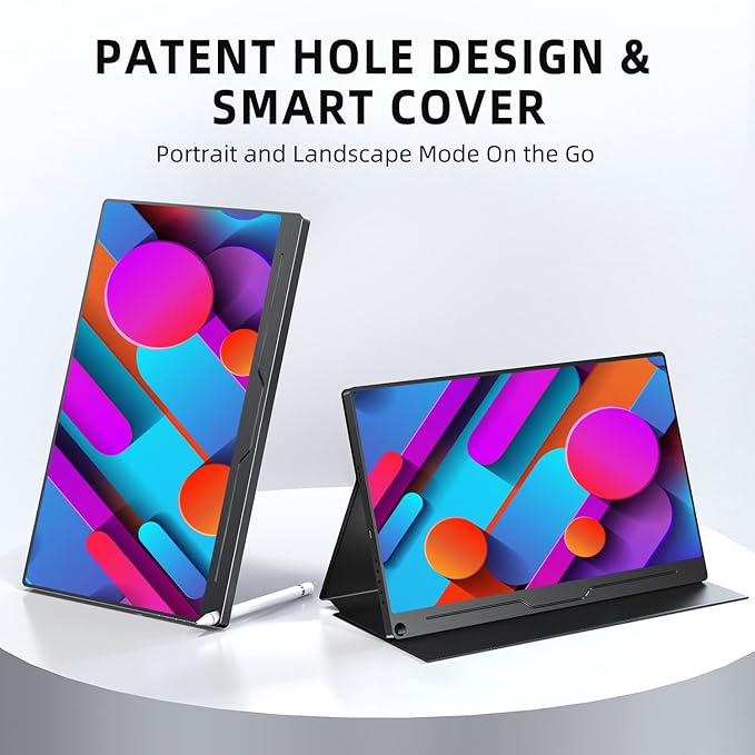 UPERFECT Portable Monitor, 15.6" IPS HDR 1920X1080 FHD Eye Care Travel Screen USB C Gaming Monitor, Dual Speaker External Monitor HDMI Type-C VESA for Laptop PC Phone w/Case