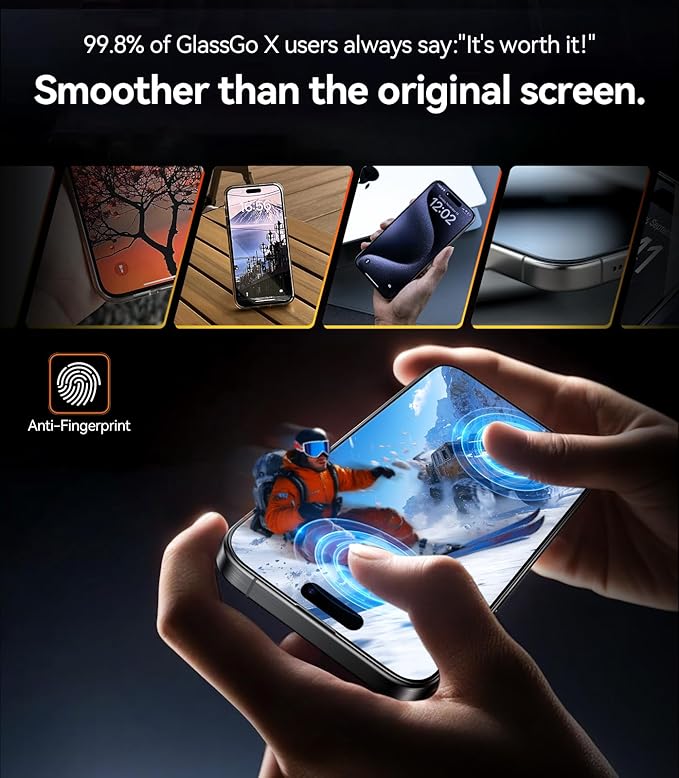 TORRAS Military-Grade Shatterproof for iPhone 16 Pro Screen Protector [9H+ Aerospace Tempered Glass＆ One-Step Installation] Full Coverage Fit Bubble Free Top-Notch Protection, 2 Pack, GlassGo X
