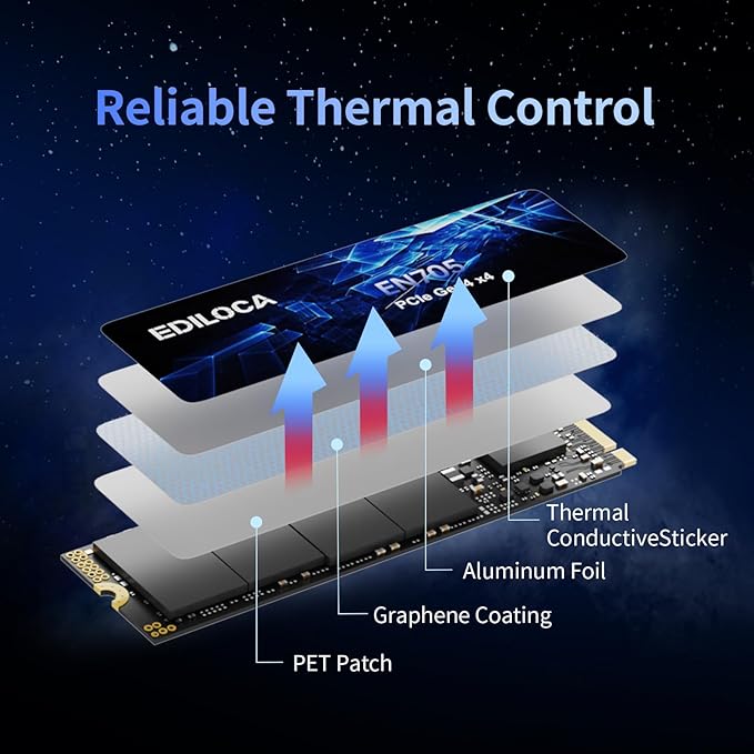 2TB SSD NVMe M.2 2280 PCIe Gen4 x4 Internal Solid State Drive - Up to 4800MB/s, 2TB SSD PS5 Dynamic SLC Cache, PS5 Compatible for Gaming PC Laptop(EN705)