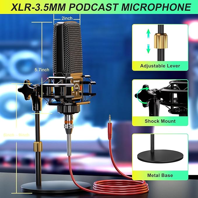 Podcast Microphone Bundle with Live Sound Card Audio Mixer, Podcast Equipment Bundle with 3.5mm Condenser Microphone for Pc/Phone Live Streaming Singing Gaming, Sound Board with Voice Changer, Denoise