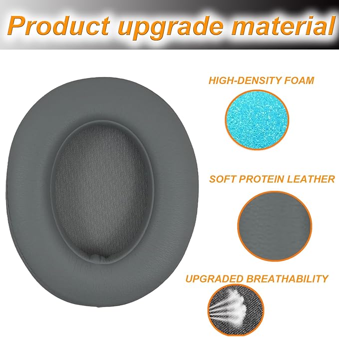 Replacement Ear Pads Cushions for Beats Studio（B0501、B0500），Beats Studio 2 & Studio 3 Wired & Wireless Headphones, Earpads with Soft Protein Leather, Noise Isolation Memory Foam - Grey (Titanium)
