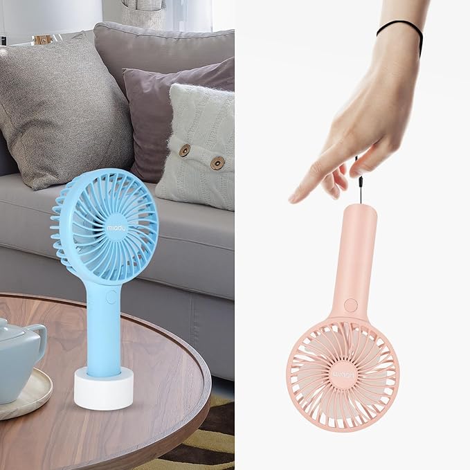 Miady 2-Pack Upgraded 5000mAh Portable Handheld Fan 3 Speed Mini USB Strong Wind 7-20 Hours Runtime Personal Electric for Travel Office Outdoor (Cream Blue+pink)