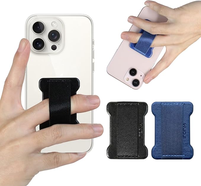 Universal Phone Grip for Smartphones - Phone Holder for Hand for Back of Phone - Wireless Charging Compatible (Black Blue) - 2Pack