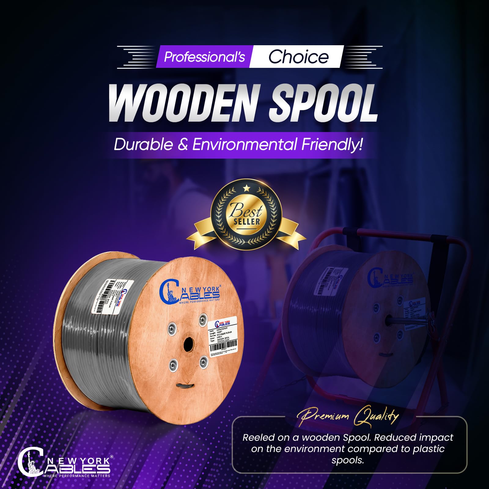 Newyork Cables | Cat6a Plenum Ethernet Cable 1000ft Certified 100% Solid Pure Copper 23 AWG, 10Gbps, 750MHz, PoE++ (4PPoE, up to 90 W) | High-Performance Cat 6a Cable for High Speed Networking
