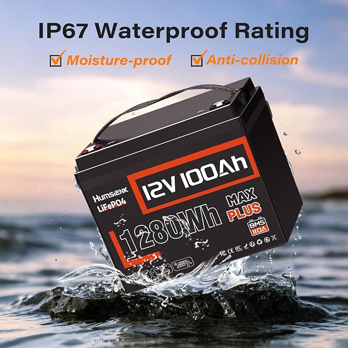 100Ah LiFePO4 Battery 12V Deep Cycle - Built-in 110A BMS with Low-Temp Protection, 15000+ Cycles Rechargeable Lithium Battery for RV Marine Solar Off-Grid/Trolling Motor/Home Backup (MAX PLUS Series)