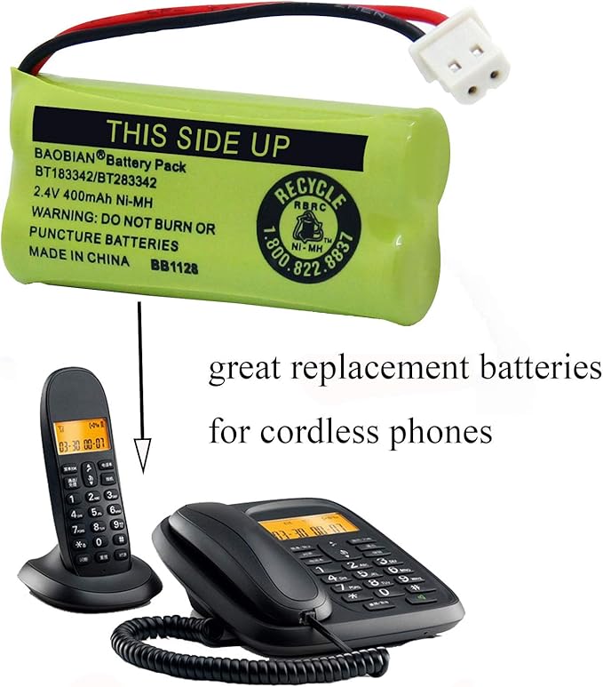 BT183342/BT283342 2.4V 400mAh Ni-MH BT166342/BT266342 BT162342/BT262342 Rechargeable Cordless Phone Battery CS6709 CS6609 CS6509 CS6409 EL52100 EL50003 (2 Pack)