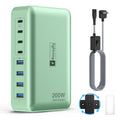 8-Port Multiple Charger Station 200W with Flat Plug, Braided Power Cord, and On/Off Switch- USB Charging Hub for iPhone, iPad, MacBook and More- 65W C Port Power Adapter for Laptops