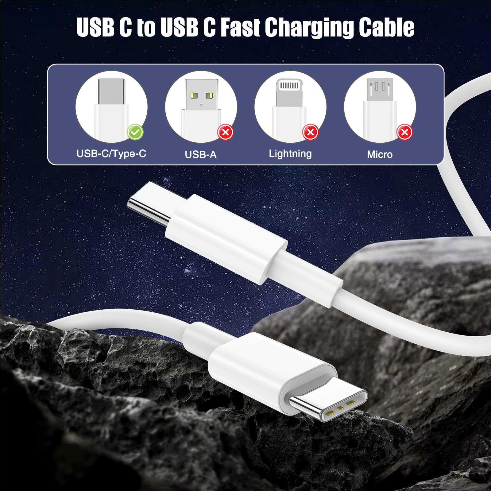 LOFPYE 3-Pack 10FT 60W USB C to USB C Cable, Type C to Type C Cable,Fast Charging Cable for iPhone 16 15 Pro Plus Pro Max，for Galaxy S24 S23, for iPad Pro/Air, for MacBook Pro/Air and More