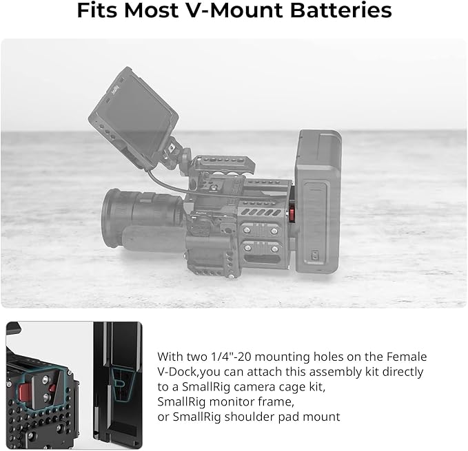 SmallRig Battery Plate with V-Lock Mount with Dual 15mm Rod Clamp Kit for Camera Power Supply - 4958