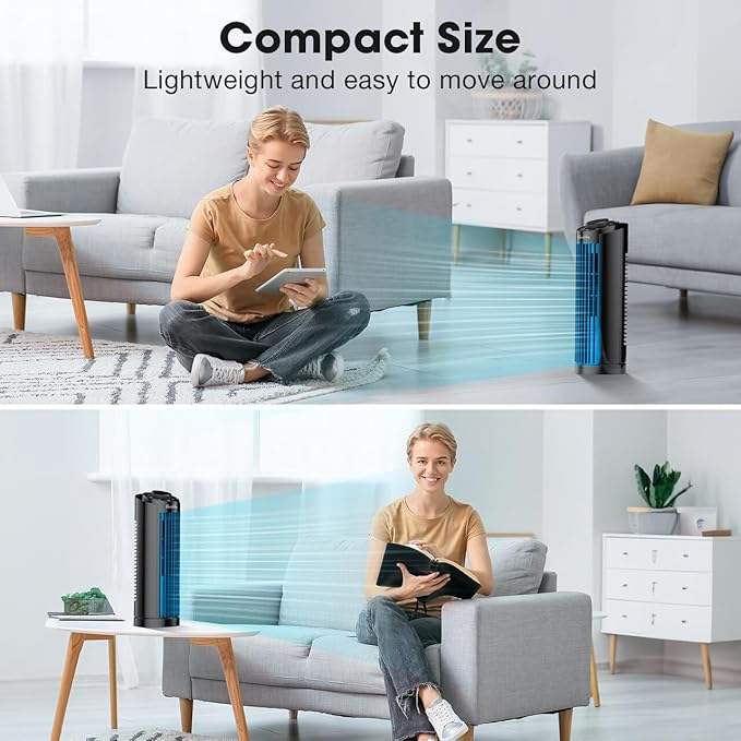 Grelife 13" Electronic Tower Fan with Remote Control, 3 Speed & 3 Modes, 90° Oscillation, LED Display, 7.5H Timer, Quiet Bladeless Cooling – Portable Space-Saving for Bedroom Office, Home