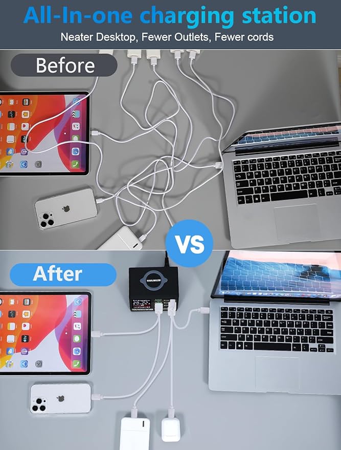 100W 8Port USB Charging Station for Multiple Devices - Multi USB Charger Station