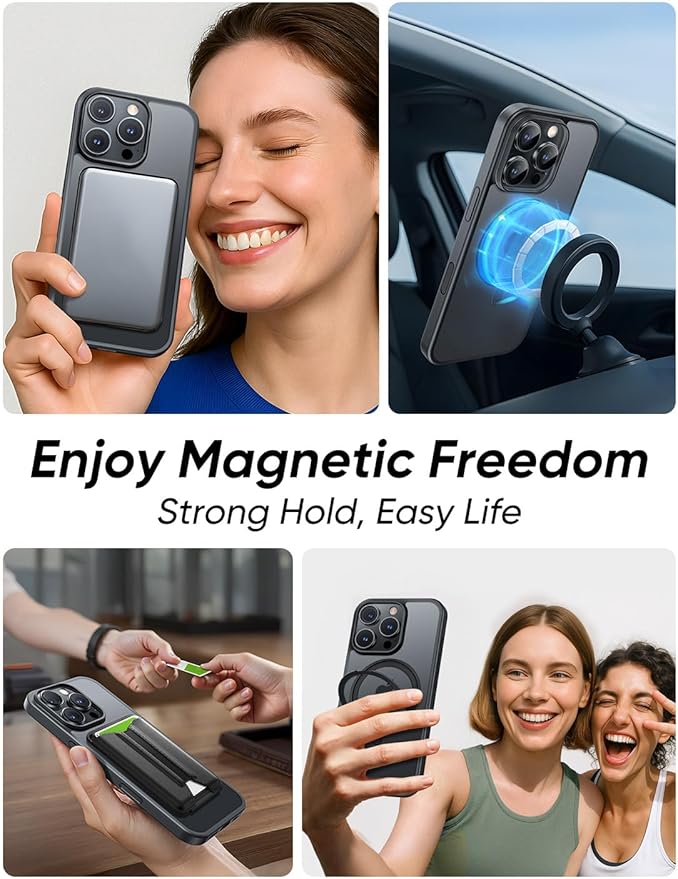 MAGIC JOHN 360° Rotatable Magnetic Invisible Stand for iPhone 16 Pro Max Case [Camera Control Button] [Compatible with MagSafe] 16FT Shockproof for iPhone 16 Pro Max Case with Kickstand, Black