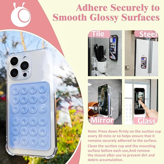 Anteel Medium-Sized Silicone Suction Phone Case Adhesive Mount, Enhanced Suction Power and Upgraded Thickened Sticky Phone Grip, Durable, Hands-Free Sticky Phone Holder, 2.28"x3.46" (WHT&WHT)