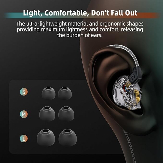 CCZ DC01 Pro USB C Headphones Wired Type-C in Ear Monitor Headphone, Professional USB C Wired Earbuds Super Bass Gaming IEMS with 1DD Patent Ear fin Ear tips for Singer Musician (Black, USBC-With Mic)