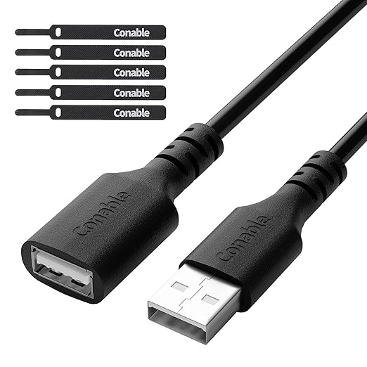 3 Pack USB Extension Cable 10 FT, USB 2.0 Type A Male to Female Extender Cord Adapter, Compatible with Printer, Keyboard, Mouse, Flash Drive, Hard Drive, Controller, Black Cable with 5 Cable Ties
