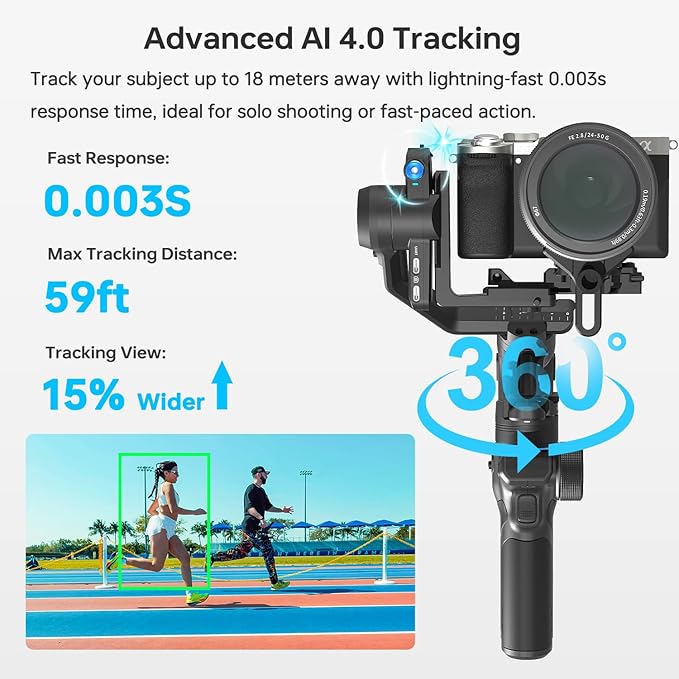 FeiyuTech SCORP Mini 3 [Kit] Gimbal Stabilizer for Smartphone & Mirrorless Cameras, 4.41lbs Payload, Built-in AI Tracking, Quick Vertical Shooting, Bluetooth Control for Sony/Canon/Nikon/DJI/Gopro