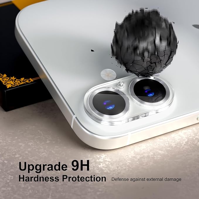 beuxece for 6 Pack iPhone 16 / iPhone 16 Plus Camera Lens Protector [Drop Protection] [Case Friendly] [Easy Installation] 9H Tempered Glass Camera Screen Protector Cover Accessories, CD Silver