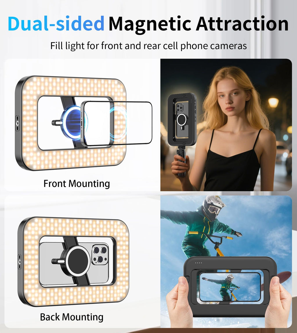 Magnetic 6000mAh Selfie Ring Light for iPhone 448LED RGB Light with Stand