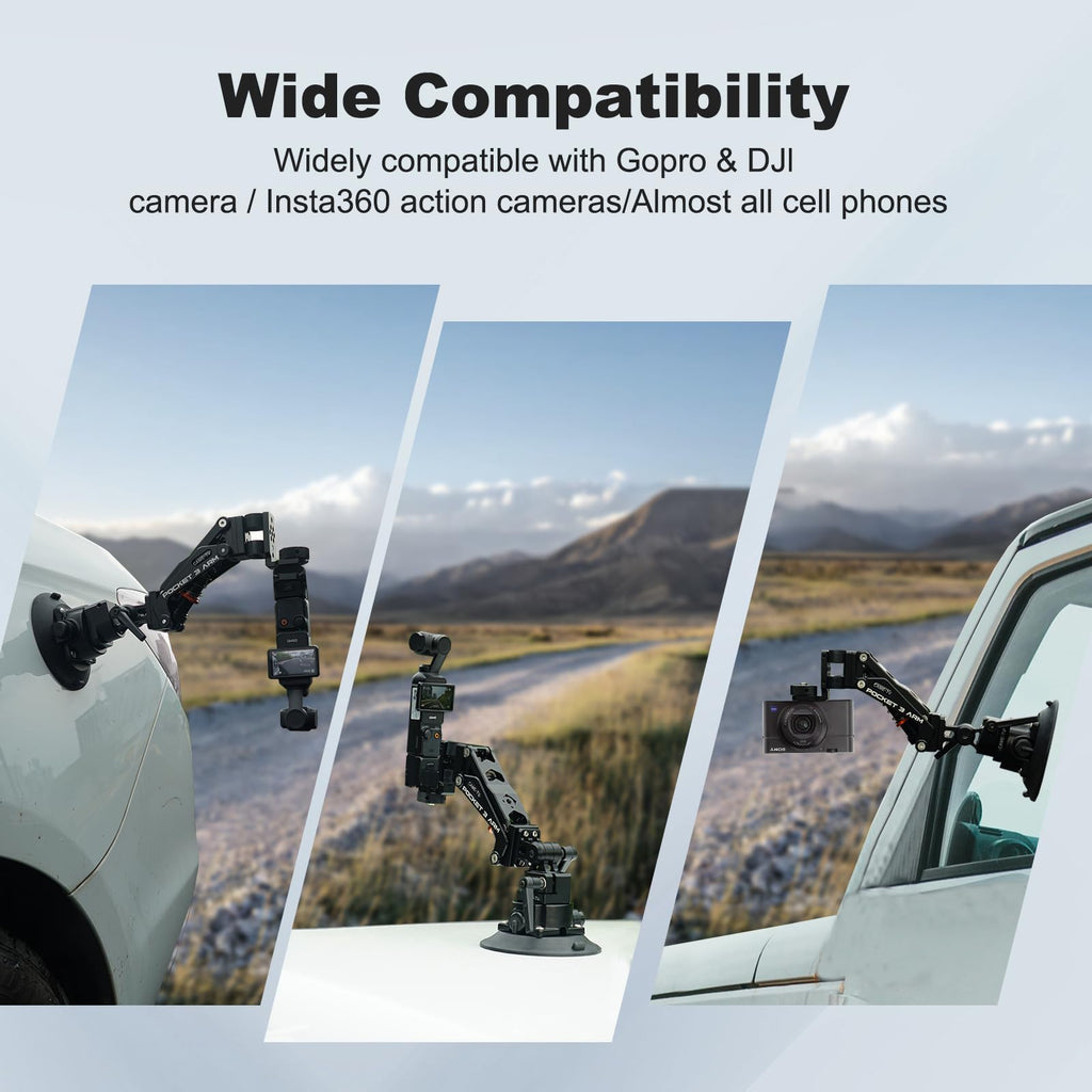 Came-TV Camera Suction Mount Suction, Multifunctional Shock Absorber Arm Video Stabilizer for Pocket 2, Pocket 3, OSMO, Cup Camera Mount, 1/4" Mounting Holes Car Mount & for 360 Action Camera
