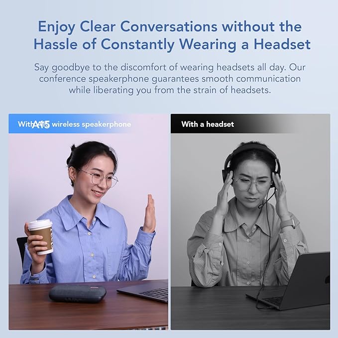 NUROUM A15 Conference Speaker and Microphone, Portable&Scalable Bluetooth Wireless Speakerphone, 360° Voice Pickup, Daisy Chian for Calls/Computer/PC/Laptop/Desktop via Bluetooth/Dongle/USB-A/C Blue