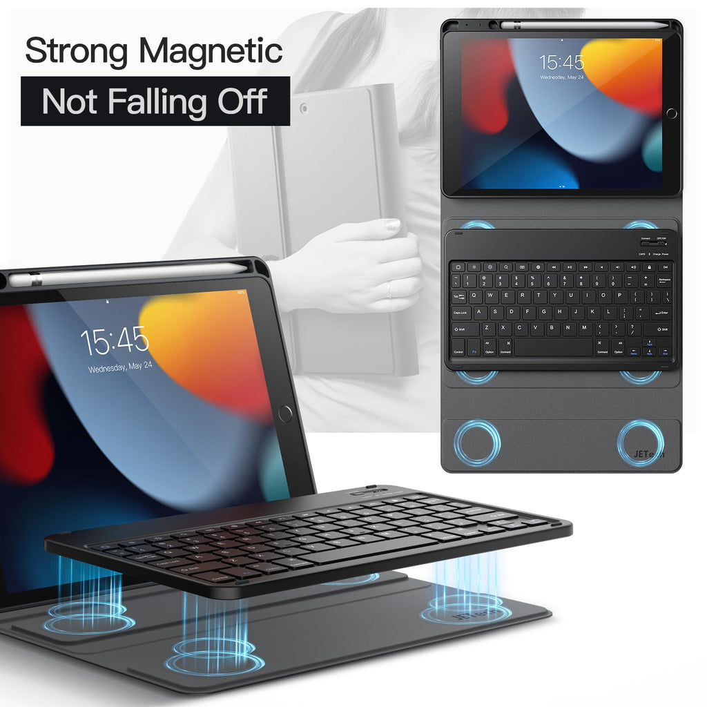 JETech Keyboard Case Cover for iPad 9th/8th/7th Gen 10.2", Black