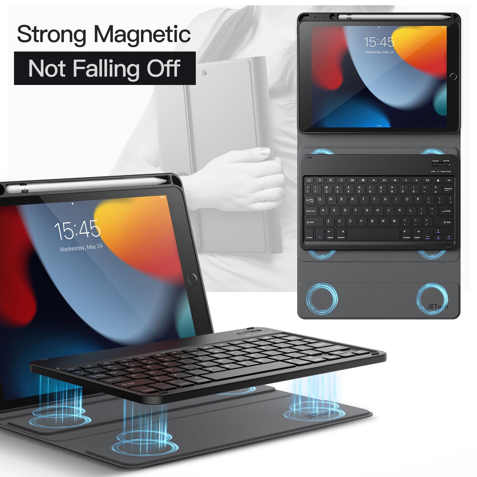JETech Keyboard Case Cover for iPad 9th/8th/7th Gen 10.2", Black