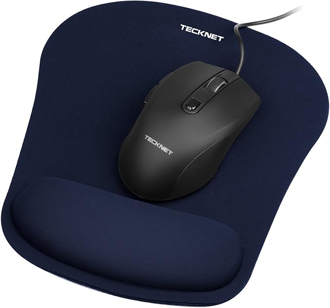 TECKNET 2 Pack Mouse Pad with Wrist Support, Ergonomic Gaming Mouse Pad Pain Relief, Portable Comfortable Mousepad for Computer, Laptop, Office, Home Non-Slip Base, Waterproof Surface - Navy