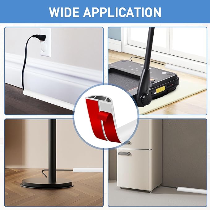Floor Cord Cover Self Adhesive Cord Hider Floor Extension Cord Covers for Floor Power Cord Protector Cable Management Prevent Cable Trips Cable Cavity 0.47" W x 0.27" H (White, 3.3Ft)
