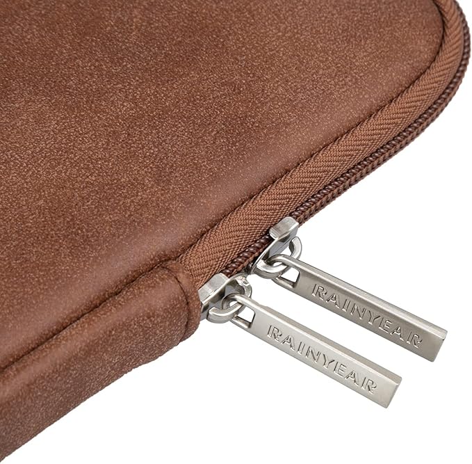 RAINYEAR 13 Inch Laptop Sleeve PU Suede Leather Case Protective Cover Water Resistant Carrying Bag Compatible with 13.3 Notebook Computer Chromebook,14" MacBook M1 M2 M3 M4,13.5 Surface Laptop(Brown)