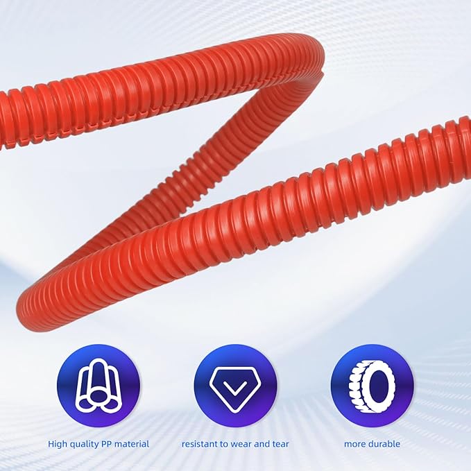 Split Wire Loom Tubing, 10,25ft Cord Protectors from Pets No Chew, Flexible Wire Covers Cord Protectors, Protective Split Cable Sleeve for Automotive Home Industrial Wires(Red, 0.51inch-25ft)