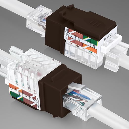 Everest 45° Angled RJ45 Cat6 Keystone Jacks 10-Pack in Brown - Slim Profile Female RJ45 Connectors - Cat 6 Keystone Jack - Compatible with 45° Angled Speed Termination Tool - 45Term (B0BL3GS7ZY)