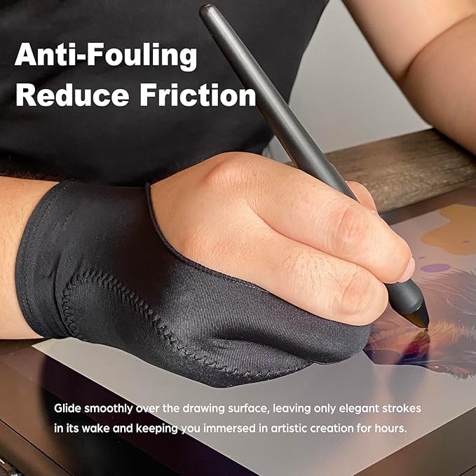Drawing Glove, Artist Glove for Drawing Tablet, iPad, Digital Art Creation - Palm Rejection, Exposed Fingertip, Suitable for Left and Right Hand - S, Pack of 2
