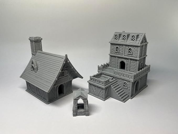 Medieval Miniature Building Terrain Set Compatible with Tabletop RPG War Games, Dioramas Building Set, Paintable, Gift for Tabletop Hobby Enthusiasts by HAUTICO (18mm Scale)