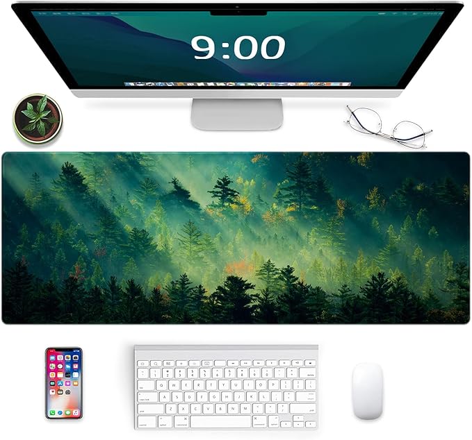 Galdas Mouse Pad,Office Desk Mat Large Gaming Keyboard Pad Durable Stitched Edges Washable Smooth Surface Control & Accuracy Extended Computer Mouse Mat (31.5X11.8In)-Green Forest…