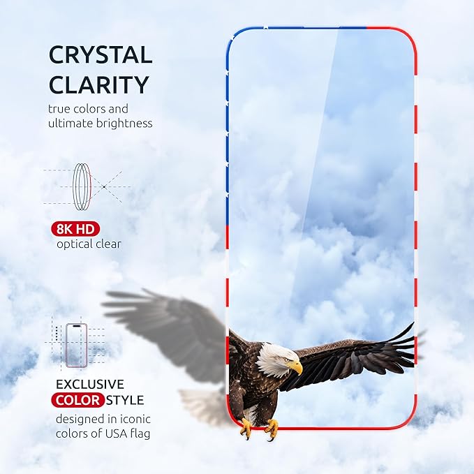 Screen Protector for 14Plus/13 Pro Max - Full Coverage Tempered Glass Screen Protector for 13 Pro Max and 14 Plus - 2 Pack (USA Flag and Classic Black) 9H Hardness, Oleophobic, Easy Install