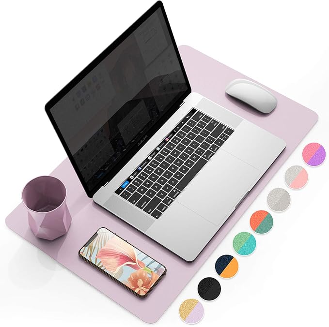 YSAGi Office Desk Pad, Desk Mat, 23.6" x 13.7" Waterproof PU Leather Desk Blotter, Dual-Sided Desk Writing Pad for Office and Home (23.6" x 13.7", Grayish Lavendar+Cinnamon Buff)