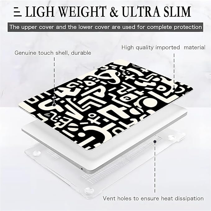 Compatible with MacBook Air 13.3 13.6 Inch Case 2022 2021 2020 2019 Plastic Hard Shell Case Cover,13.3 Air (A1932/A2179/A2337), Black and White Letters