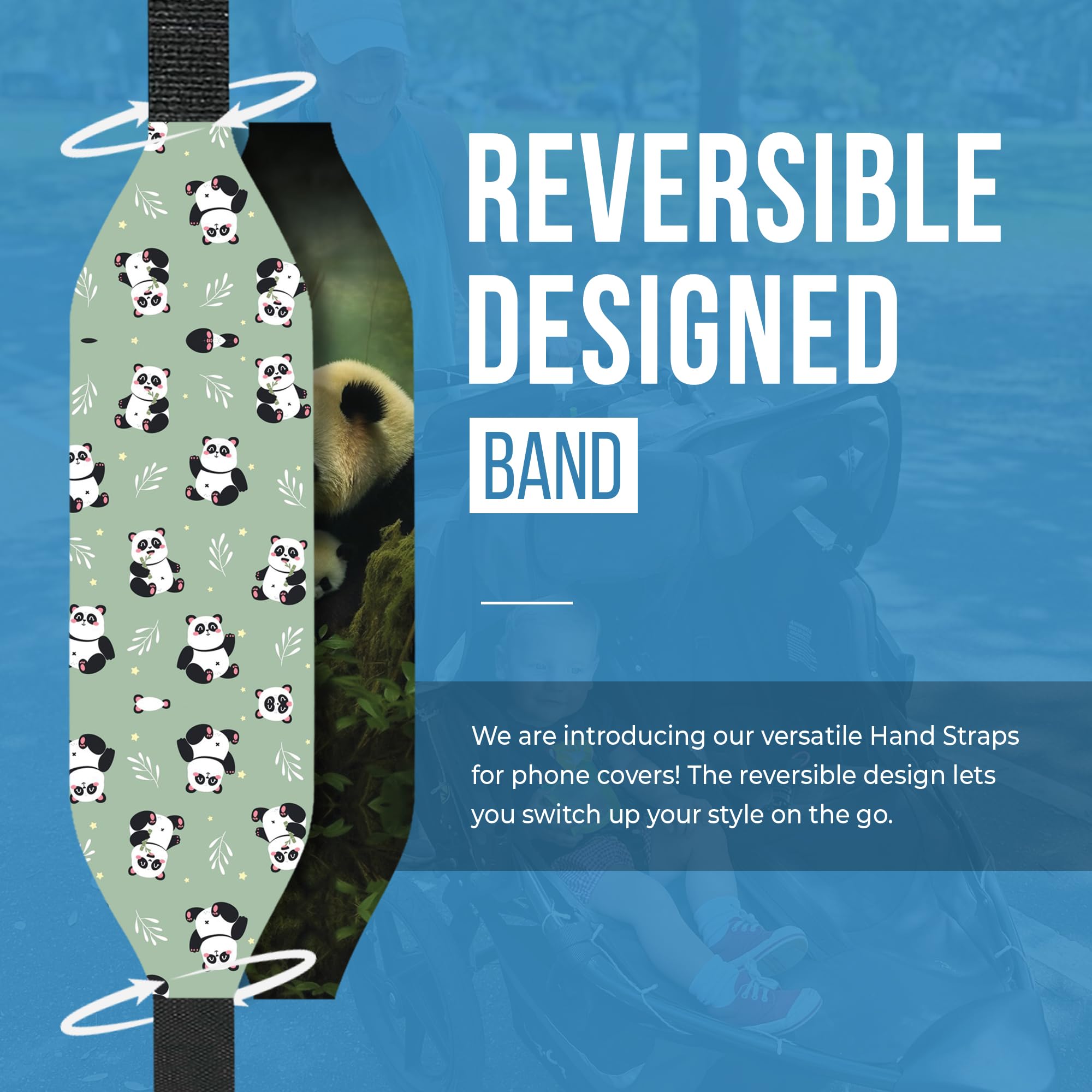 Switchbands Animal Print Phone Grip Strap – Reversible Elastic Strap, Drop Protection, Adhesive-Free, Arthritis Friendly Easy-Hold, Wireless Charging Compatible, Universal Fit – Pandamodium