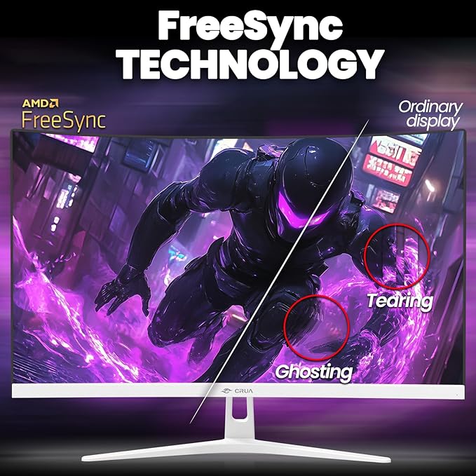 CRUA 27" Curved Gaming Monitor, FHD 1920x1080P, 165Hz/200Hz Computer Monitor, 1800R VA Screen, 120% sRGB, Support AMD FreeSync, Blue Light Filter, HDMI & DP, Wall Mount Install- White