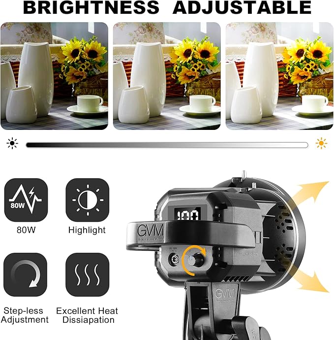 GVM Great Video Maker 80W CRI97+ Video Lights with Bowens Mount Color Temperature 5600K Dimmable LED Continuous Lighting Spotlight Photography Shooting Light with Reflector (80W + Filter) (VC-P80S)