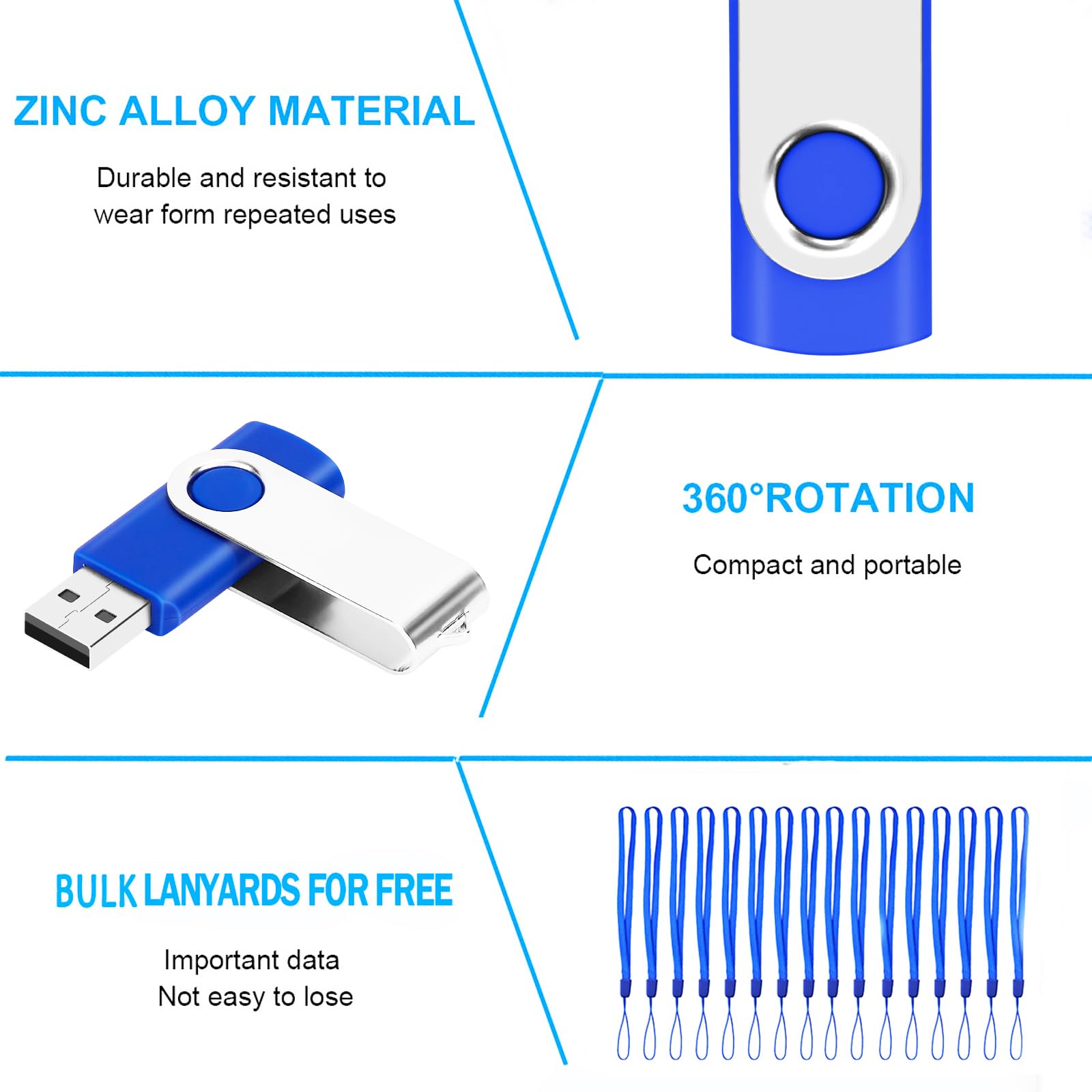100-Pack of 1GB USB Flash Drive Bulk EASTBULL FAT32 Thumb Drive Pack (Blue)