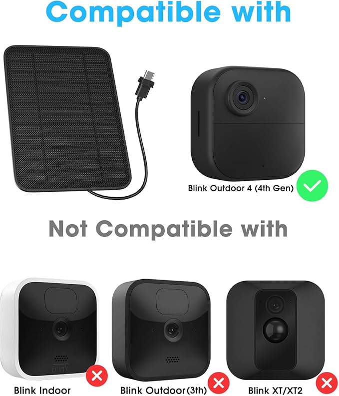 5W Solar Panel for Blink Camera Outdoor, Solar Panel Charger Compatible with Blink Outdoor 4 (4th Gen) Camera, Solar Panel w/Battery for Blink Camera, 9.8ft Cable Rubber Plug IP65 Waterproof, 4 Pack