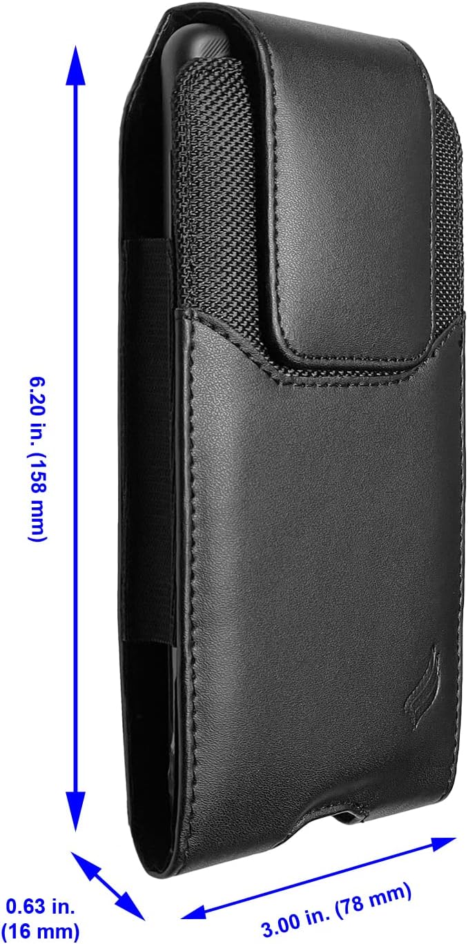 Leather Cellphone Holster for iPhone 11 Pro Max, XS Max, 8/7 Plus, Vision Plus, Nokia C210, Galaxy A53, S23+, TCL 30Z - Vertical Case Waist Carrying Pouch with Belt Clip/Loops, Black
