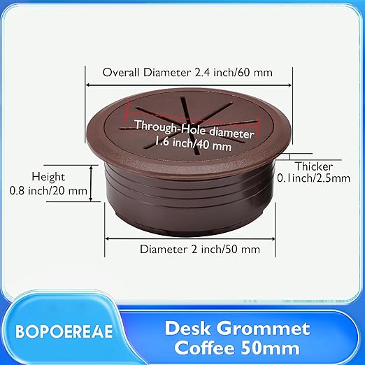 Desk Grommet 2" (50 mm), Desk Hole Cover for Cables Coffee, Cable Grommet ABS Plastic, Desk Hole Grommet for Office and Home Table Cable, Detachable & Flexible Cable Cord Organizer-8 Pcs