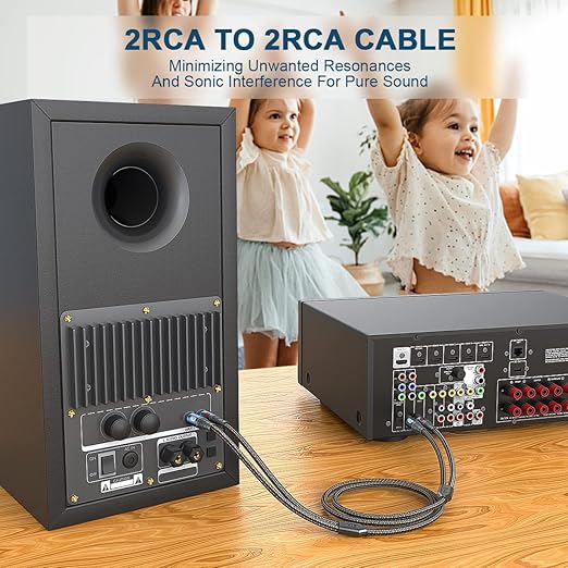 RCA Cable Subwoofer Cable 2RCA Male to 2RCA Male Stereo Audio Cable Y Splitter 24K Gold-Plated Nylon Braided Double Shielded Digital Analogue Supports Amplifiers,Home Theater,Hi-Fi System(6.6ft/2m)