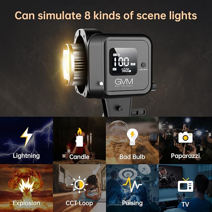 GVM Great Video Maker GVM 80W Bi-Color COB Video Light Kit, 2700K~7500K Continuous Lighting for Photography with Bowens Mount Softbox&Stand, 8 Effects Support AC Adapter & NP Battery