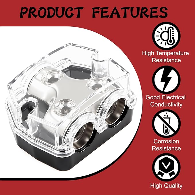 2 Way Power Distribution Block 1x 0 GA in 2X 0 GA Out Circuit Protector Distribution Connecting Blocks for Car Audio Splitter,1Pc with Installation Kit