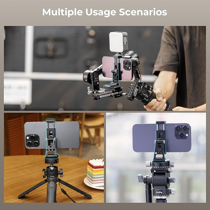 SMALLRIG Metal Phone Tripod Mount, Cell Phone Mount with Quick Release Adapter for Arca-Swiss, Multifunctional Phone Holder for Arca-Type Tripod, for DJI RS 3 Mini Stabilizer, for iPhone - 4611